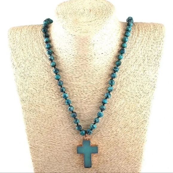 Natural Stones Howlite Cross Pendant Necklace - Picture 7 of 17